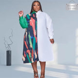 Dress 2021 Plus Size Women Fall Clothing Wholesale Patchwork Casual Loose Single Button Fashion Maxi Dresses