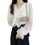 Temperament Spliced Chiffon Sleeve Long-Sleeved Top Women's Spring And Autumn New Design Sense Slimming