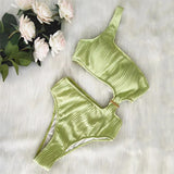 Toloer New Solid Color One-Shoulder One-Piece Swimsuit Sexy Ladies