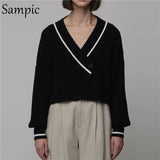 Fashion Sexy Women Korean Preppy Style Knitted Cardigans Sweater Tops Autumn Beige Basic Cropped Sweater Jumpers