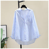 Shirt 2025 Spring And Autumn Casual Polo Collar Long Sleeve Stripe Loose Retro Stripe Commuting Top