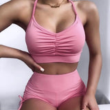 PCS/Set Seamless Fitness Women Sports Suits Gym Clothing Breathable Running Leggings Workout Shorts + Tops Bra Gym Set