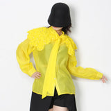 Solid Shirt For Women Peter Pan Collar Long Sleeve Lace Up Bowknot Button Through Blouse Female Clothing Style