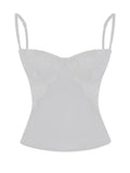 Vintage Sleeveless Strap V-neck Low Cut Camis Tops for Women Black Slim Fit Lace Patchwork See Through Tank Mini Vest-Outfit