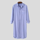 Men Robes Striped Leisure Lapel Long Sleeve Button Comfortable Homewear Nightgown Mens Bathrobes Sleepwear S-5XL