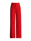 Toloer Spring New Fashion Temperament Pure Color High Waist Straight Tube Side Diamond Decoration Splicing Advanced Sense Long Suit Pants-Outfit