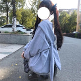 QWEEK Bunny Hoodie with Zipper Kawaii Oversized Sweatshirt 2021 Cardigan Women Long Sleeve Cute Top E Girl Pullover Solid Zip