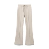 Women's Sports Style Suture Decoration Tight Waist Double-Sided Trumpet Trousers Zippered Sweater