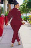 Elegant Ruffles Lace Cut Out Shoulder Long Sleeve Blazer And Pant