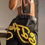 Trend Brand Printed Jeans Retro Fashion Loose Straight Tube Wide-Legged Spicy Girls Jeans-Outfit