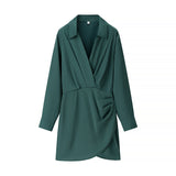 Wrinkled Dress 2025 Spring And Summer Shirt Style Long-Sleeved V-Neck High Waist Repair Short Mini