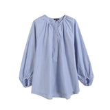 New French Commuter Style Girl's Bubble Sleeve Round Collar Shirt In Spring-Outfit