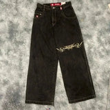Hip-Hop Rock Embroidered Loose Jeans Y2k Street Retro Harahara Wide-Legged Straight Trousers-Outfit