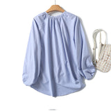 New French Commuter Style Girl's Bubble Sleeve Round Collar Shirt In Spring-Outfit