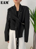 Women Black Irregular Ribbon Short Big Size Blazer New Lapel Long Sleeve Jacket Fashion Tide Spring Autumn 2023