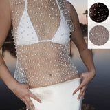 2025 Explosion Women's Bubble Beads Net Yarn Perspective Sexy Sleeveless Vest