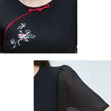 Women's Clothing Round Neck Summer Pullover Solid Color Plant&Flowers Embroidered Bow T-shirt Chinese Style All-match Tops-Outfit