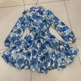 Print Colorblock Mini Dress For Women Stand Collar Lantern Sleeve High Waist Loose Dresses Female Clothing