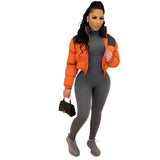 Winter Fashion Patchwork Puffer Jackets for Women 2021 Zip Up Cropped Warm Bubble Coat Winterwear Overcoat
