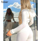 Spring New Hoodie Cropped Top And Pants Sets White Y2k Casual Outfits Low Waist Knit Two Piece Sets For Women