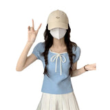 Teen Temperament Bow Summer New Short-Sleeved Slimming Babes Bubble