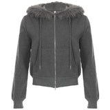 Cloth Forget Camouflage Printed Hair Splicing Cap Plus Velvet Short Jacket Hottie Waist Zipper Open Shirt