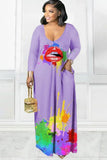 Paints V-Neck Long Shirt Dress with