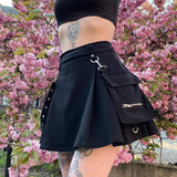 Graduation party bf Cool Lady Punk Gilrs Pleated Women High Waist Mini Skirt With Pocket Bag Belt Chain Gothic Black Skirts For