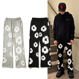Street Hip-Hop Three-Dimensional Kapok Printed Trumpet Wide-Leg Trousers For Men And Women-Outfit