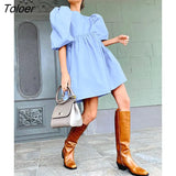 Green O Neck Casual Women Dress Lantern Short Sleeve Solid Pink Mini Dress Ladies Elegant A Line Summer Dresses Cotton