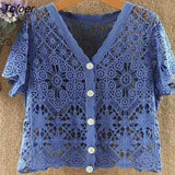 Women New Design Hollow Out Stylish Minority Korean Style V-neck Loose All-match Sexy Casual Fashion Young Summer