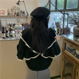 New Style Design Feeling Hit The Color Lotus Leaf Edge Sweater Women's Wear 2024 Autumn Loose Top Temperament Commuter Knitted Shirt Trend-Outfit