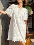 New Holiday Style Dress Women's Summer Short-Sleeved White Dress European Goods Southern Oil Women's