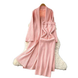 Simple Style Solid Knitted Light Sister Suit Girl Winter Body-Clamping T-Shirt Dress With Long Open Shirt