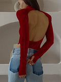 Sexy Rib Velvet High Neck Backless Long Sleeve with Mittens Fingerless