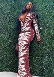 Print Turn-down Collar Long Sleeves Slim