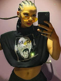 Summer Streetwear Graphic T Shirts Turtleneck Sleeveless Tees Tops Women 2022 Black Top Loose Fashion Diamond Tops