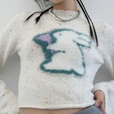 Y2k Aesthetics Knit Jumpers Grunge Fairycore Cropped Pullover Kawaii Rabbit Embroidery Mohair Sweater Harajuku