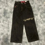 Baggy Jeans For Men Retro Embroidery Hip-Hop Goth Street Clothing-Outfit
