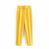 Casual Solid Color Pants For Women High Waist Belt Straight Long Pants Female 2021 Spring New Womens