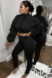Puff Sleeve Zipped Crop Top and Matching Pants 2PC