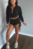 Pink Velvet Sexy Sporty 2 Piece Sets Womens Outfits Casual Tracksuit Long Sleeve Hoodies Crop Tops and Shorts