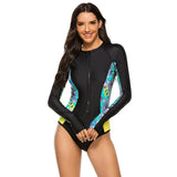 New Surf Suit Swimsuit Long-Sleeved Zipper Swimsuit Women Snorkeling Print Thin
