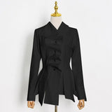 New Clothing For Female Patchwork Pearls Button V Neck Long Sleeve Ruffles Slim Blouses Female 2022 Spring