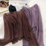 Women Summer Thin Knitting Solid Color O-neck All-match Sun-proof Sexy Flare Sleeve Outerwear Female Tops Simple