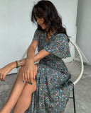 Summer Sweat Floral Dress for Women Fashion Outfits Short Sleeve Maxi Dresses Beachwear Holiday