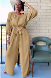 Casual Crop Top and Suspender Wide Pants