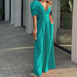 New Women's Short-Sleeved Stylish Elegant Large-Size Wide-Legged Jump-Legged