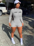 Streetwear Bodycon Rompers Women Jumpsuits Zipper Long Sleeve Rompers Playsuits One Piece Outfit Black Jumpsuit Women