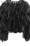 Elegant Patchwork Ruffle Chiffon Blouses Women O Neck Lantern Long Sleeve Loose Shirt Female Clothes Fashion Summer 2023
